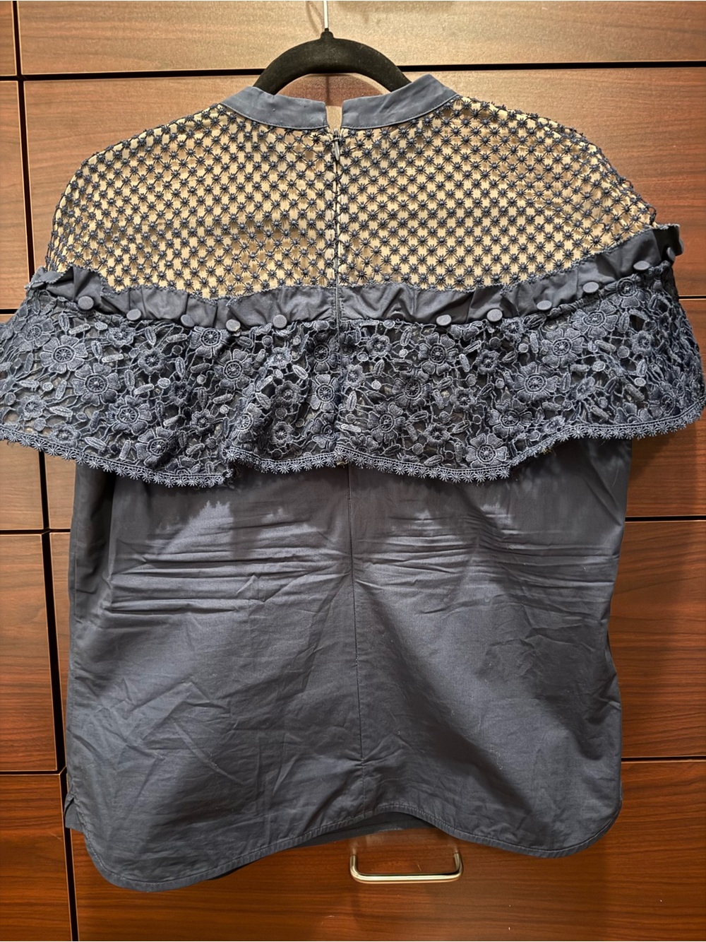 Self-Portrait Navy Lace & Mesh Ruffle Top - Picture 5 of 7